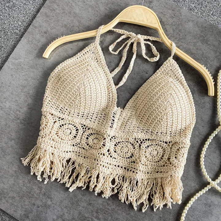 Mirla | Häkla bikini Bh i boho stil med fransar-Eva Jonsson