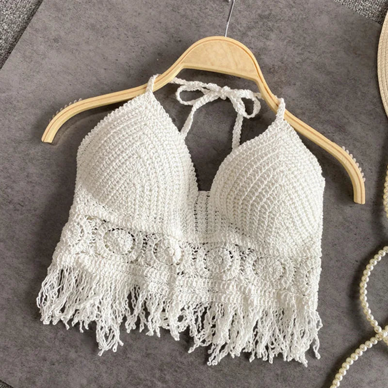 Mirla | Häkla bikini Bh i boho stil med fransar-Eva Jonsson