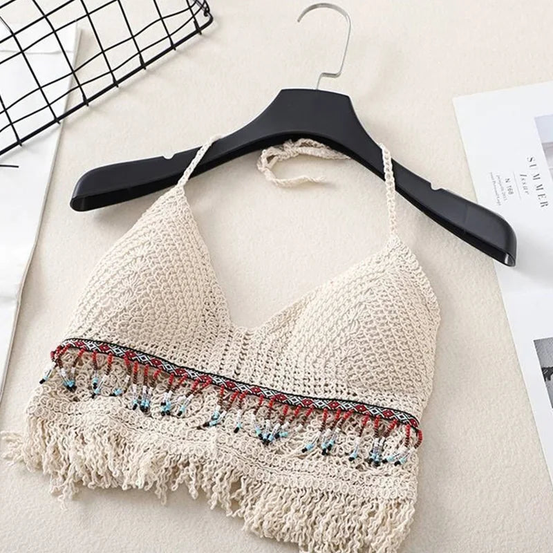 Mirla | Häkla bikini Bh i boho stil med fransar-Eva Jonsson