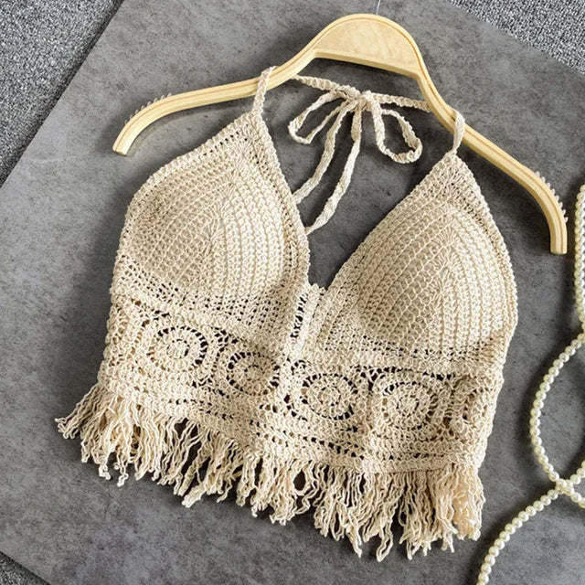 Mirla | Häkla bikini Bh i boho stil med fransar-Eva Jonsson