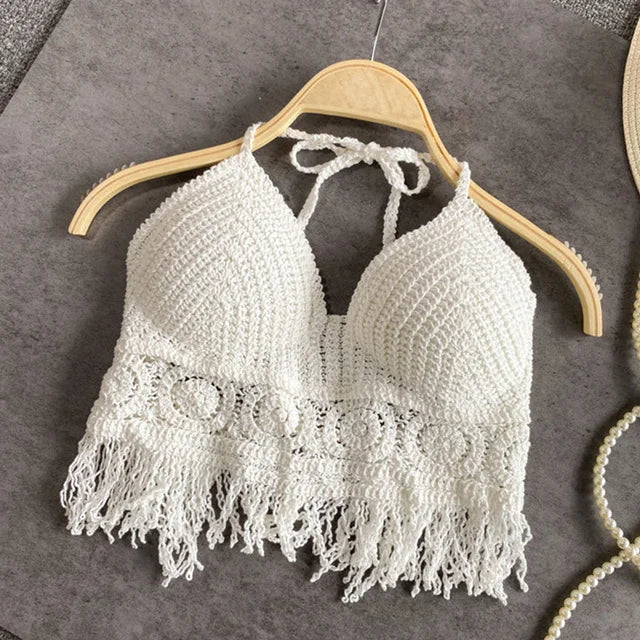 Mirla | Häkla bikini Bh i boho stil med fransar-Eva Jonsson