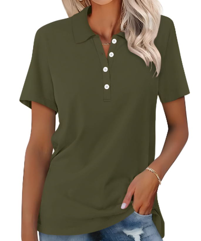 Mirla | Hållbar Poloshirt Dam Polo Shirt med krage och knappstängning-Eva Jonsson