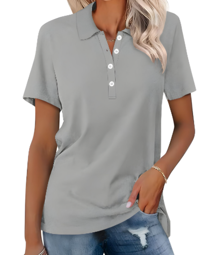 Mirla | Hållbar Poloshirt Dam Polo Shirt med krage och knappstängning-Eva Jonsson