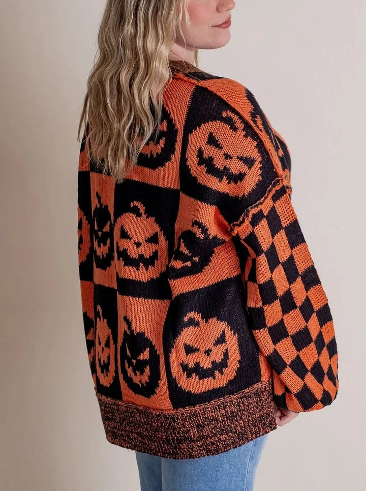 Mirla | Halloween Rutig Stickad Tröja-Eva Jonsson
