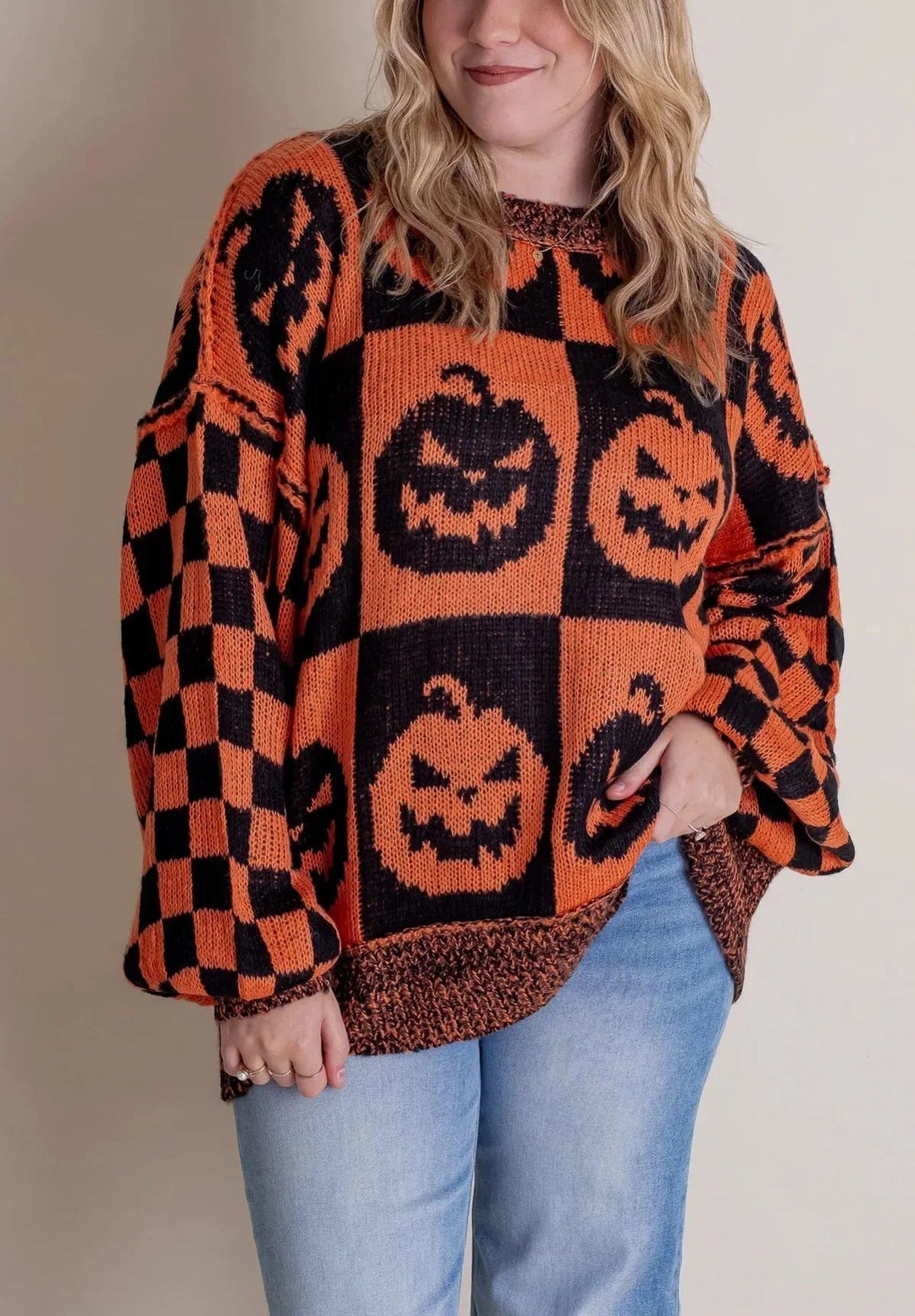 Mirla | Halloween Rutig Stickad Tröja-Eva Jonsson