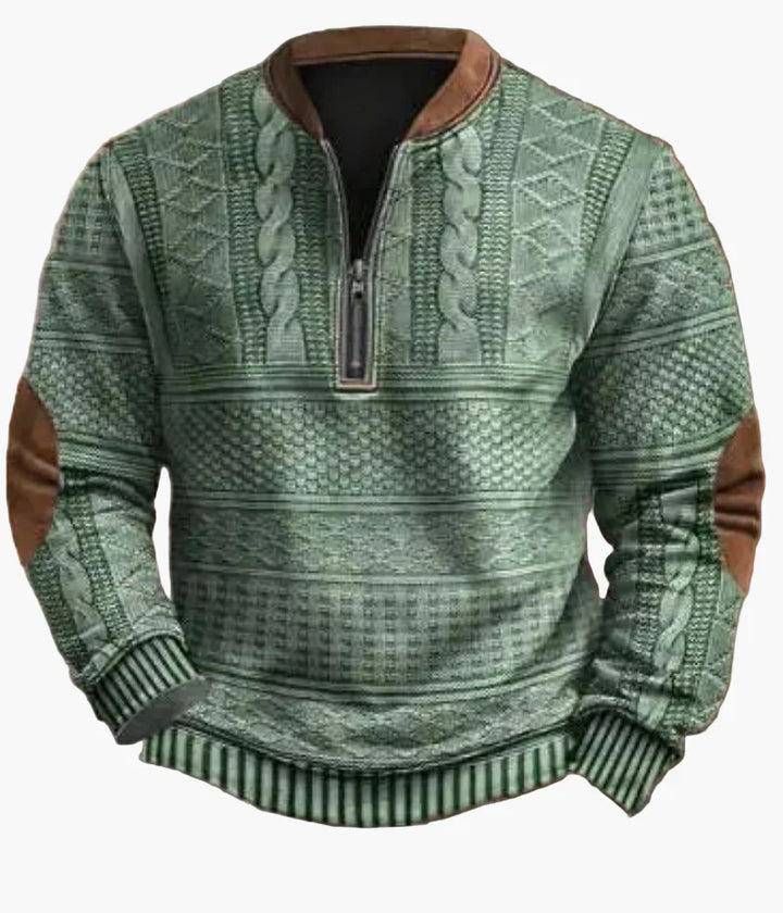Mirla | Halvzipper Tröja - Modernt Stickat Utseende för Höst och Vinter, Varm Sweatshirt med Ståkrage och Armbågs-Patchar, Fritid & Vardag-Eva Jonsson