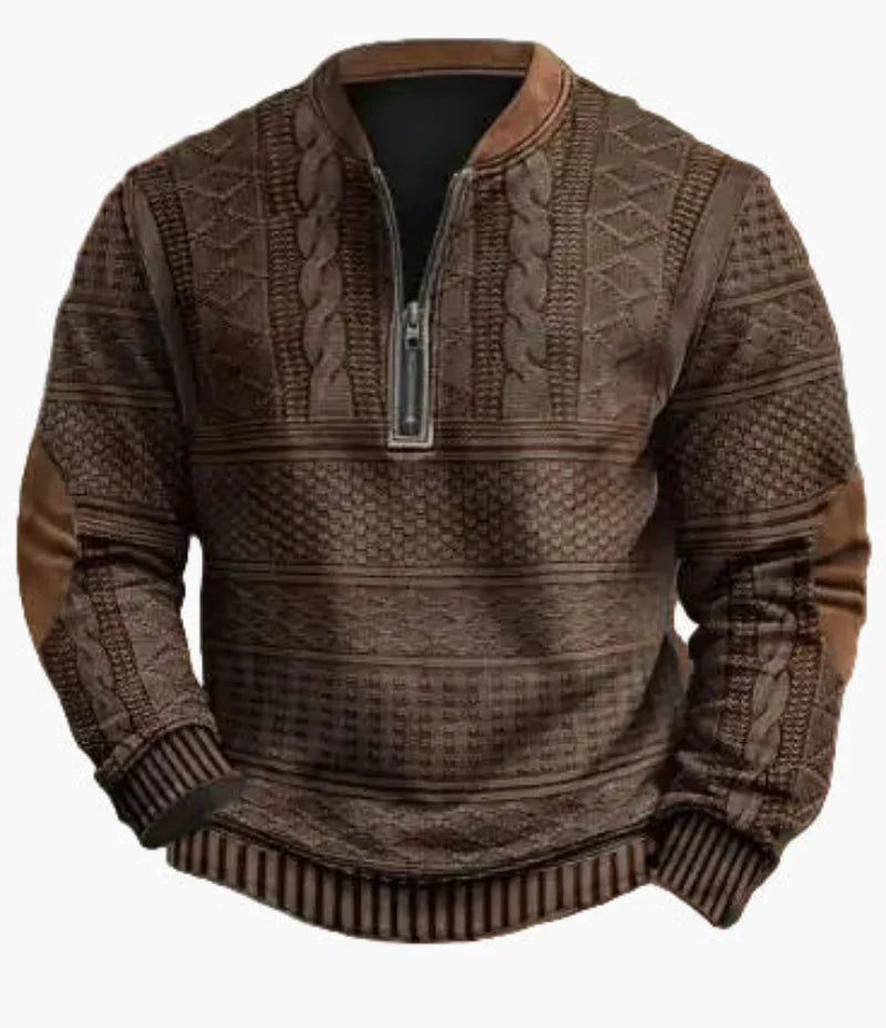 Mirla | Halvzipper Tröja - Modernt Stickat Utseende för Höst och Vinter, Varm Sweatshirt med Ståkrage och Armbågs-Patchar, Fritid & Vardag-Eva Jonsson