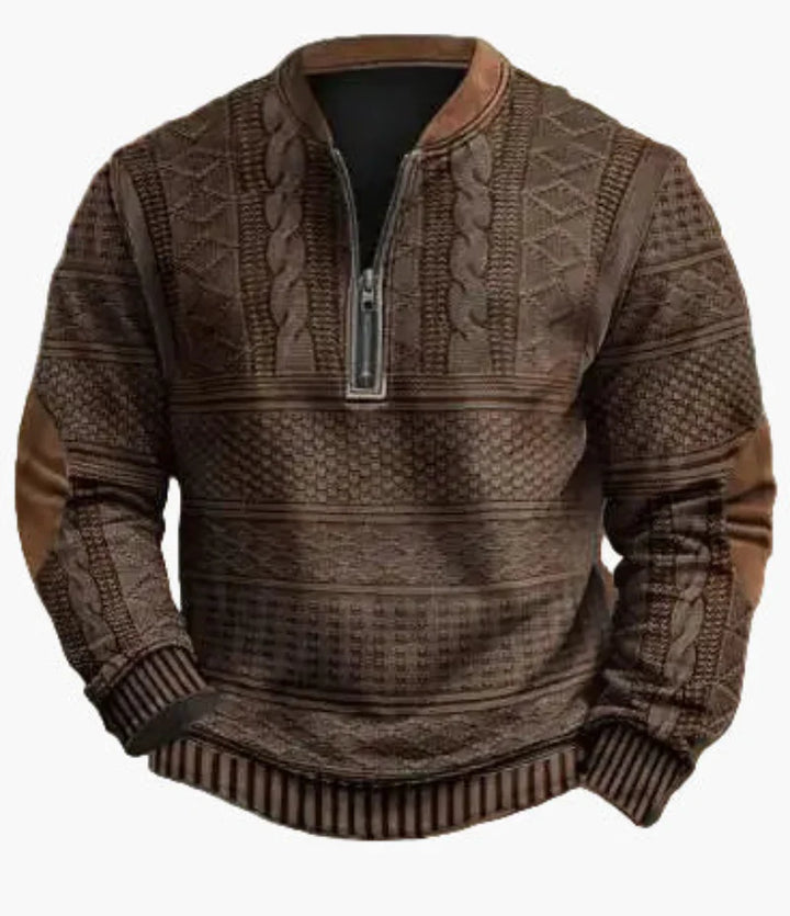Mirla | Halvzipper Tröja - Modernt Stickat Utseende för Höst och Vinter, Varm Sweatshirt med Ståkrage och Armbågs-Patchar, Fritid & Vardag-Eva Jonsson