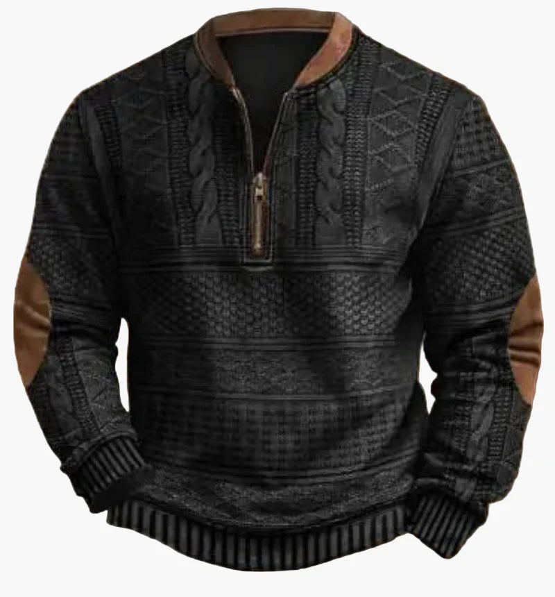 Mirla | Halvzipper Tröja - Modernt Stickat Utseende för Höst och Vinter, Varm Sweatshirt med Ståkrage och Armbågs-Patchar, Fritid & Vardag-Eva Jonsson