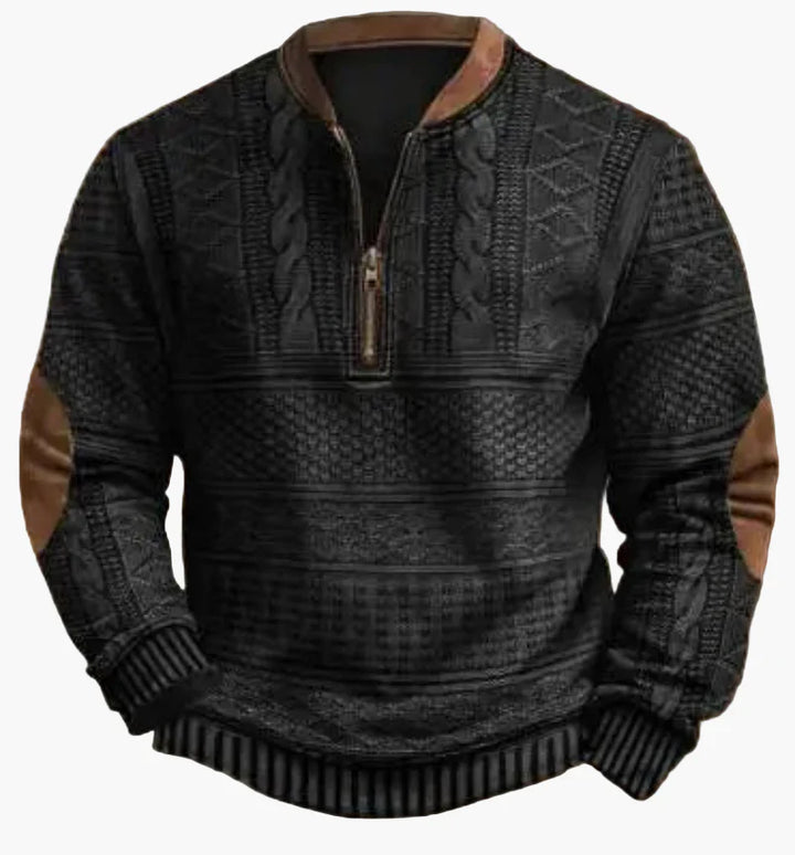 Mirla | Halvzipper Tröja - Modernt Stickat Utseende för Höst och Vinter, Varm Sweatshirt med Ståkrage och Armbågs-Patchar, Fritid & Vardag-Eva Jonsson