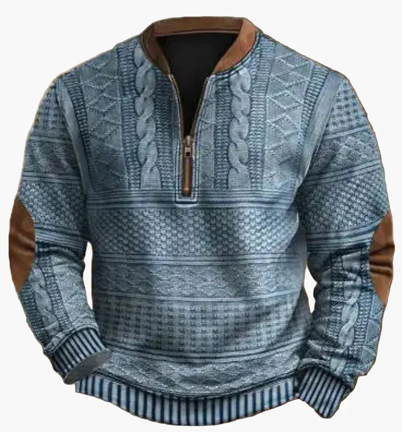 Mirla | Halvzipper Tröja - Modernt Stickat Utseende för Höst och Vinter, Varm Sweatshirt med Ståkrage och Armbågs-Patchar, Fritid & Vardag-Eva Jonsson
