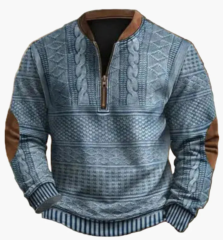 Mirla | Halvzipper Tröja - Modernt Stickat Utseende för Höst och Vinter, Varm Sweatshirt med Ståkrage och Armbågs-Patchar, Fritid & Vardag-Eva Jonsson