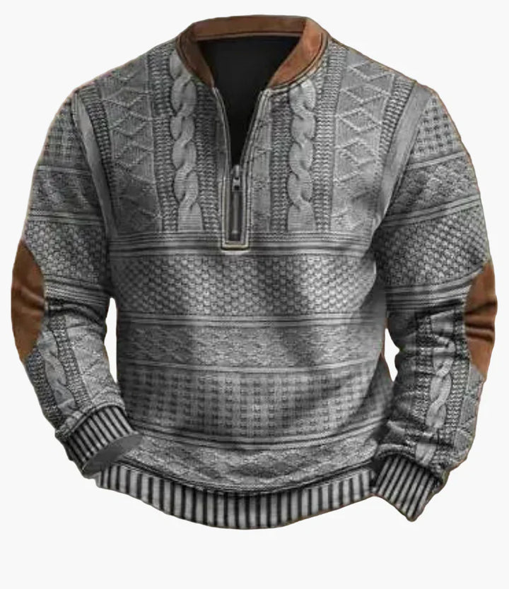 Mirla | Halvzipper Tröja - Modernt Stickat Utseende för Höst och Vinter, Varm Sweatshirt med Ståkrage och Armbågs-Patchar, Fritid & Vardag-Eva Jonsson