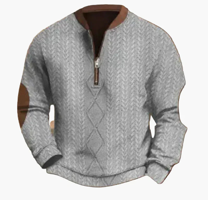 Mirla | Halvzipper Tröja - Modernt Stickat Utseende för Höst och Vinter, Varm Sweatshirt med Ståkrage och Armbågs-Patchar, Fritid & Vardag-Eva Jonsson