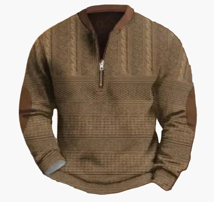 Mirla | Halvzipper Tröja - Modernt Stickat Utseende för Höst och Vinter, Varm Sweatshirt med Ståkrage och Armbågs-Patchar, Fritid & Vardag-Eva Jonsson