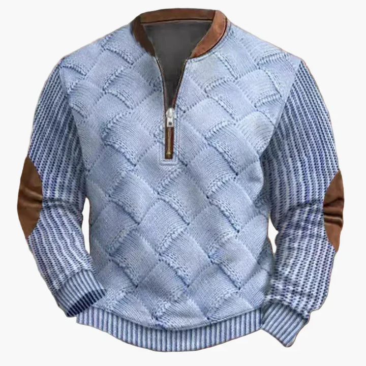 Mirla | Halvzipper Tröja - Modernt Stickat Utseende för Höst och Vinter, Varm Sweatshirt med Ståkrage och Armbågs-Patchar, Fritid & Vardag-Eva Jonsson