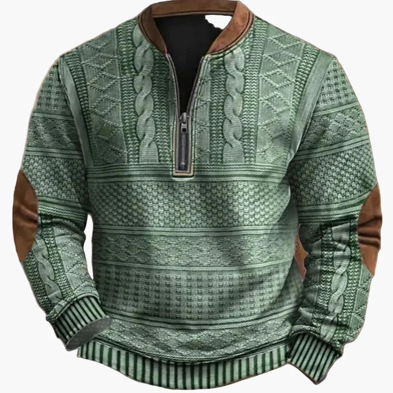 Mirla | Halvzipper Tröja - Modernt Stickat Utseende för Höst och Vinter, Varm Sweatshirt med Ståkrage och Armbågs-Patchar, Fritid & Vardag-Eva Jonsson