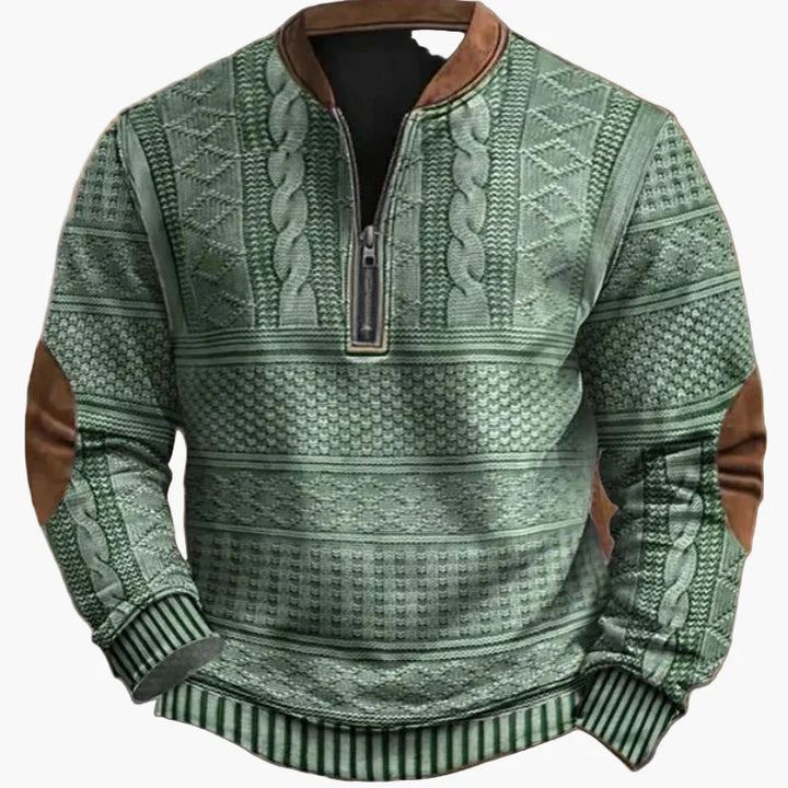 Mirla | Halvzipper Tröja - Modernt Stickat Utseende för Höst och Vinter, Varm Sweatshirt med Ståkrage och Armbågs-Patchar, Fritid & Vardag-Eva Jonsson