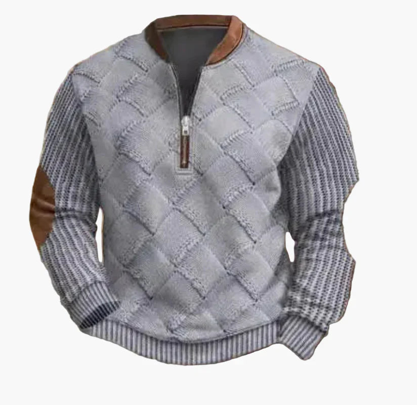 Mirla | Halvzipper Tröja - Modernt Stickat Utseende för Höst och Vinter, Varm Sweatshirt med Ståkrage och Armbågs-Patchar, Fritid & Vardag-Eva Jonsson