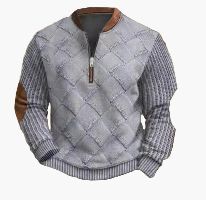 Mirla | Halvzipper Tröja - Modernt Stickat Utseende för Höst och Vinter, Varm Sweatshirt med Ståkrage och Armbågs-Patchar, Fritid & Vardag-Eva Jonsson