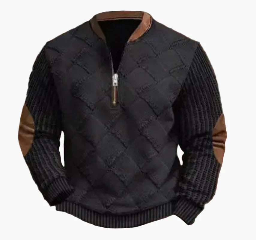 Mirla | Halvzipper Tröja - Modernt Stickat Utseende för Höst och Vinter, Varm Sweatshirt med Ståkrage och Armbågs-Patchar, Fritid & Vardag-Eva Jonsson