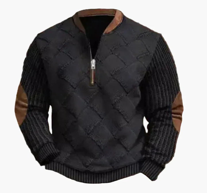 Mirla | Halvzipper Tröja - Modernt Stickat Utseende för Höst och Vinter, Varm Sweatshirt med Ståkrage och Armbågs-Patchar, Fritid & Vardag-Eva Jonsson