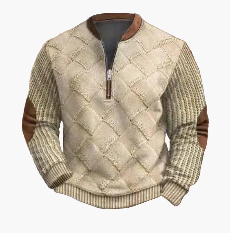 Mirla | Halvzipper Tröja - Modernt Stickat Utseende för Höst och Vinter, Varm Sweatshirt med Ståkrage och Armbågs-Patchar, Fritid & Vardag-Eva Jonsson