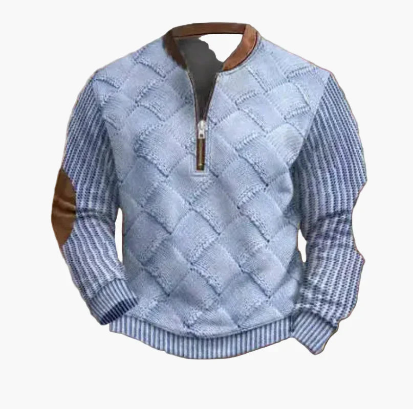 Mirla | Halvzipper Tröja - Modernt Stickat Utseende för Höst och Vinter, Varm Sweatshirt med Ståkrage och Armbågs-Patchar, Fritid & Vardag-Eva Jonsson