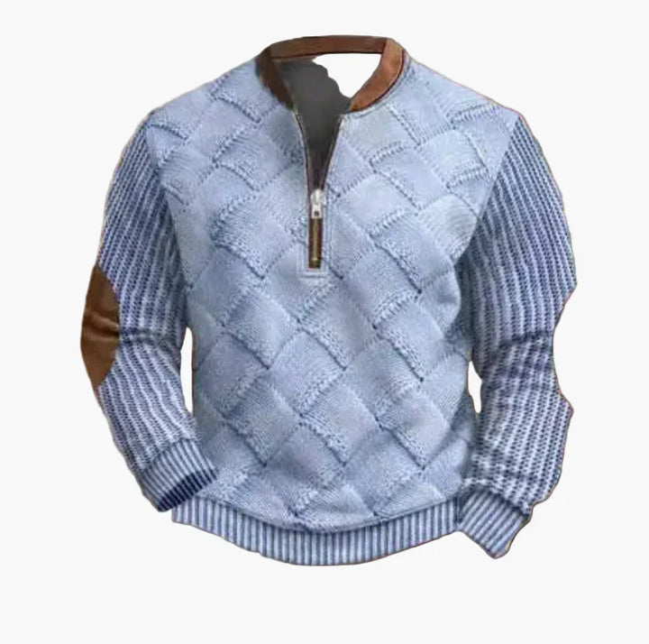 Mirla | Halvzipper Tröja - Modernt Stickat Utseende för Höst och Vinter, Varm Sweatshirt med Ståkrage och Armbågs-Patchar, Fritid & Vardag-Eva Jonsson