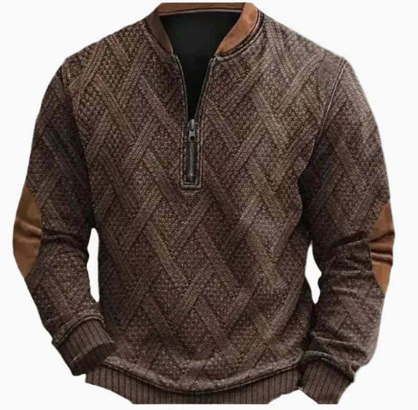 Mirla | Halvzipper Tröja - Modernt Stickat Utseende för Höst och Vinter, Varm Sweatshirt med Ståkrage och Armbågs-Patchar, Fritid & Vardag-Eva Jonsson