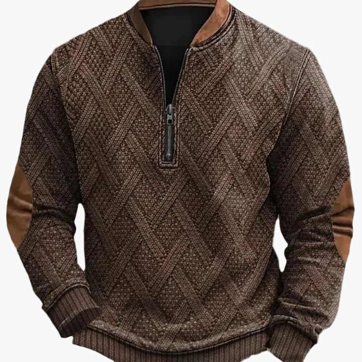 Mirla | Halvzipper Tröja - Modernt Stickat Utseende för Höst och Vinter, Varm Sweatshirt med Ståkrage och Armbågs-Patchar, Fritid & Vardag-Eva Jonsson