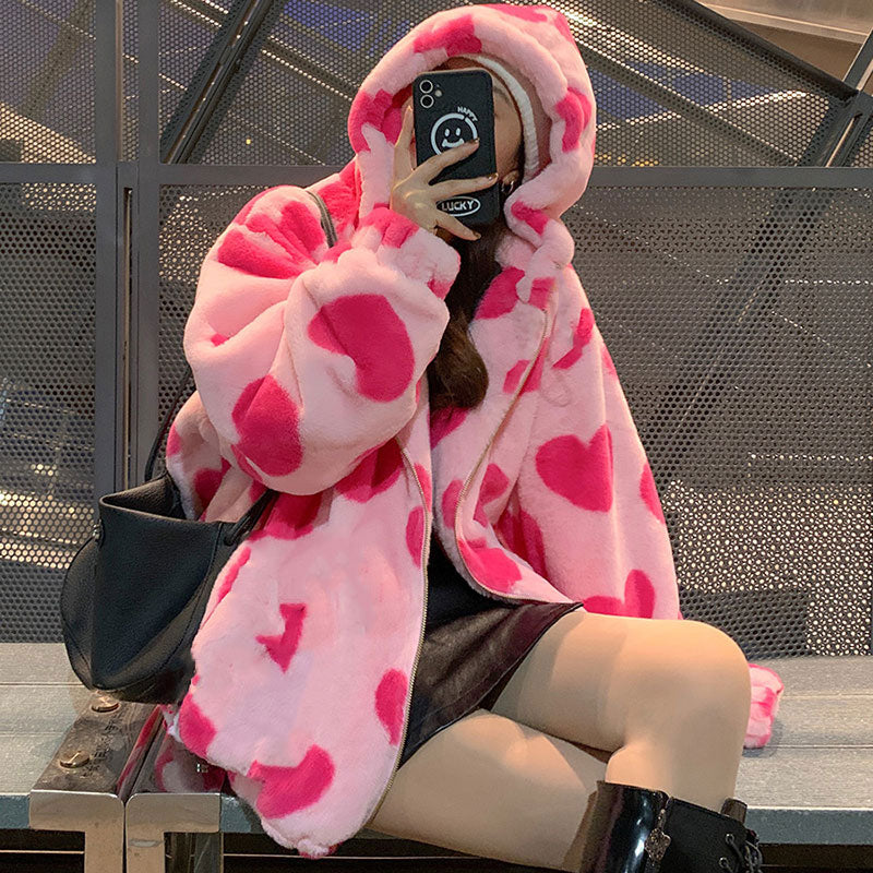 Mirla | Harajuku Björn Teddy Tryck Plush Jacka Fuzzy Huva Ytterkläder-Eva Jonsson