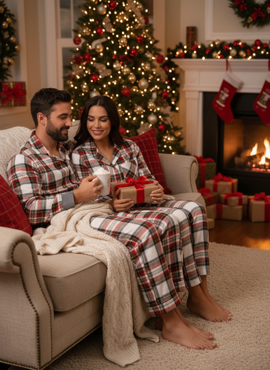 Mirla | Helgpar Röd Rutigt Knapp-Fram Jul Pyjamas Set-Eva Jonsson