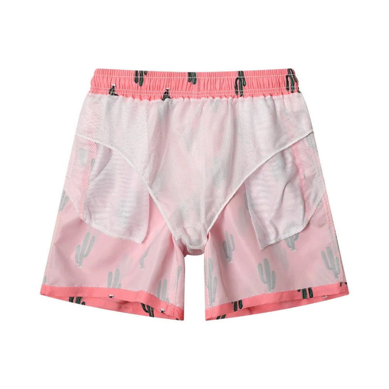 Mirla | Herrarnas badshorts män sommarshorts med kaktustryck rosa-Eva Jonsson