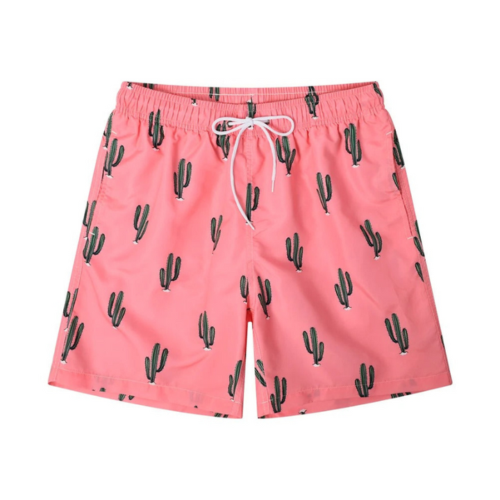 Mirla | Herrarnas badshorts män sommarshorts med kaktustryck rosa-Eva Jonsson