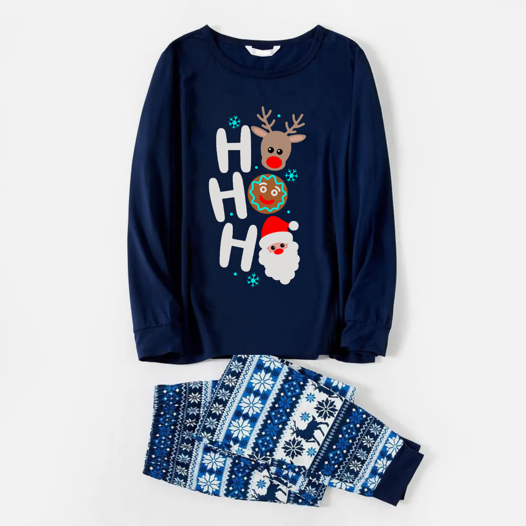 Mirla | Ho Ho Ho Text och Julman Druck Blå Familj Jul Matchande Pyjamas-Eva Jonsson