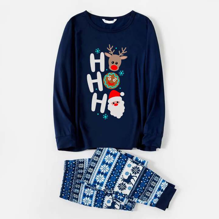 Mirla | Ho Ho Ho Text och Julman Druck Blå Familj Jul Matchande Pyjamas-Eva Jonsson