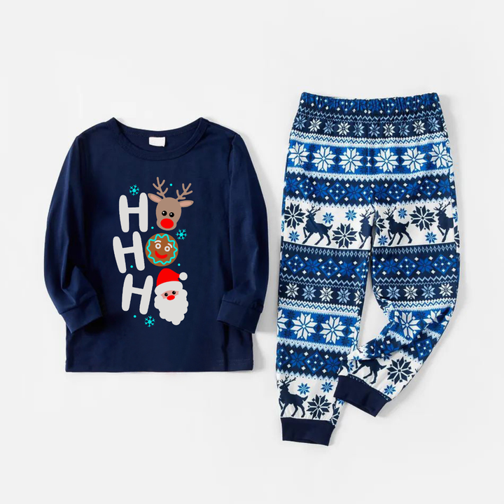 Mirla | Ho Ho Ho Text och Julman Druck Blå Familj Jul Matchande Pyjamas-Eva Jonsson
