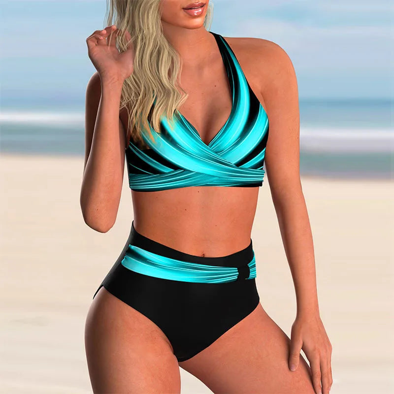 Mirla | Hög midja Push-Up Halter Bikin set för damer-Eva Jonsson