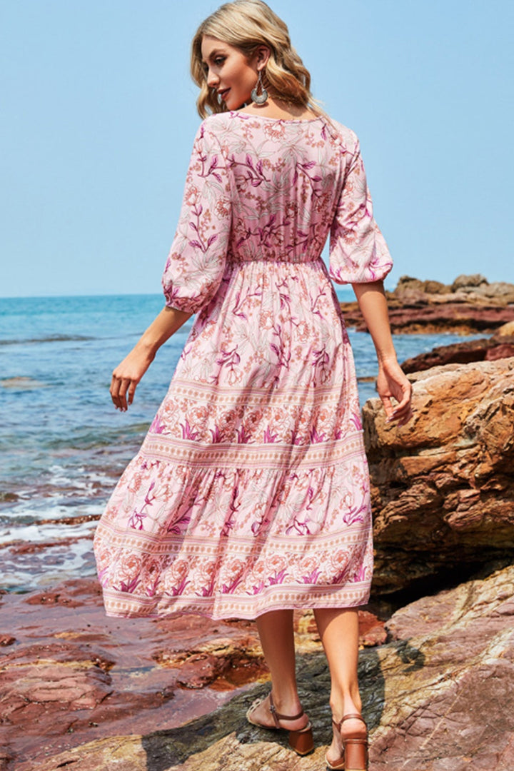 Mirla | Hög midja V-ringad Boho strandklänning-Eva Jonsson