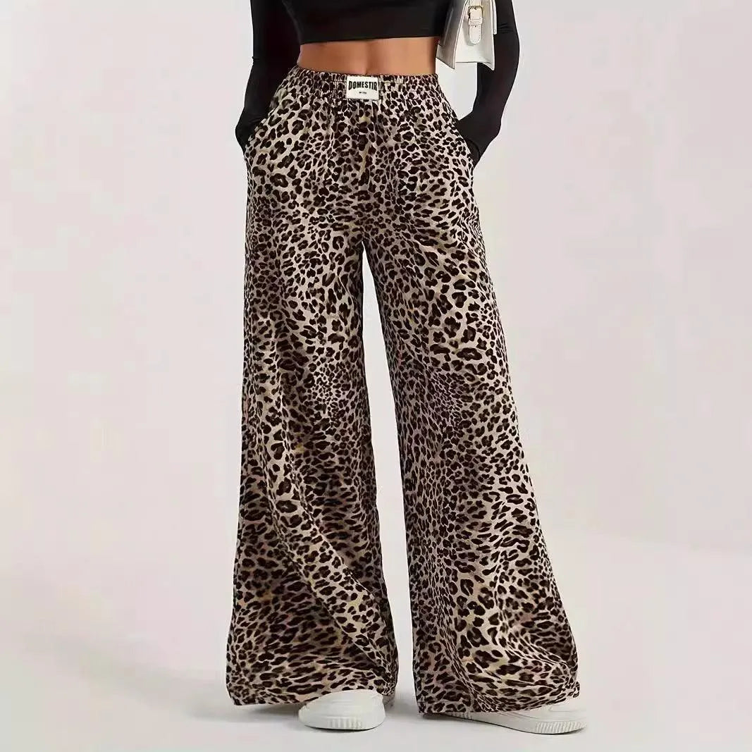 Mirla | Hög midja avslappnade raka byxor med leopardmönster-Eva Jonsson