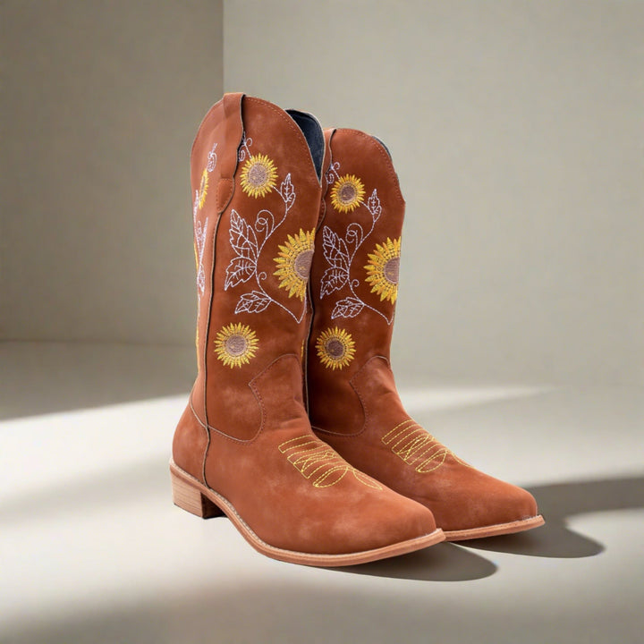 Mirla | Höga cowboystövlar med solrostryck-Eva Jonsson