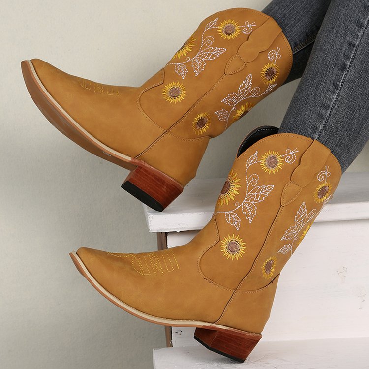 Mirla | Höga cowboystövlar med solrostryck-Eva Jonsson