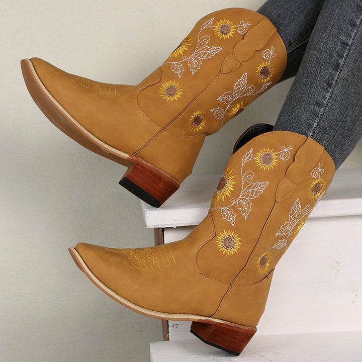 Mirla | Höga cowboystövlar med solrostryck-Eva Jonsson