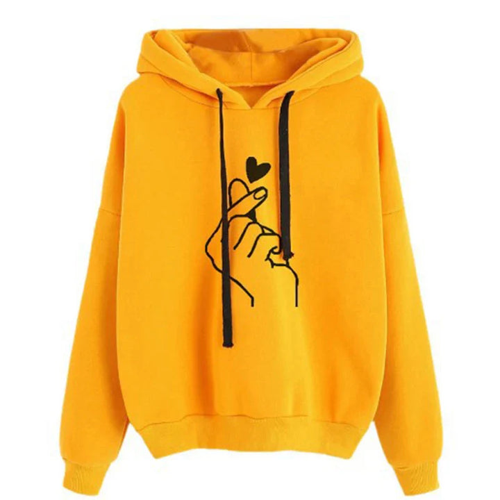 Mirla | Hoodie I Fleece med Fingerhjärta-Motiv-Eva Jonsson