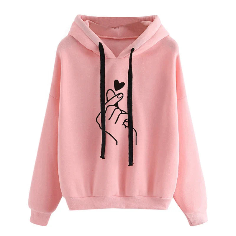 Mirla | Hoodie I Fleece med Fingerhjärta-Motiv-Eva Jonsson