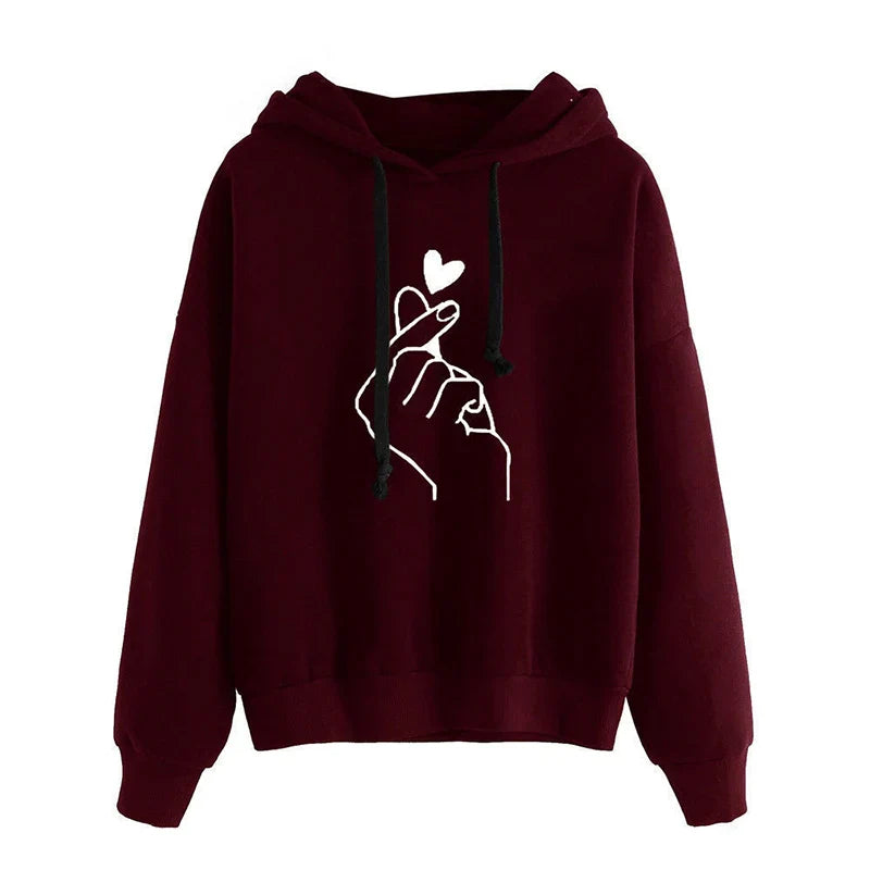 Mirla | Hoodie I Fleece med Fingerhjärta-Motiv-Eva Jonsson