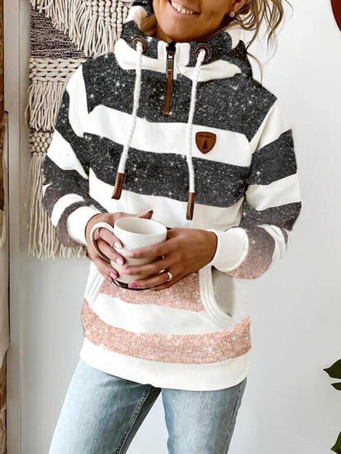 Mirla | Hoodie Randig mönster Dragkedja-detail & Känguruficka Avslappnad komfort-Eva Jonsson