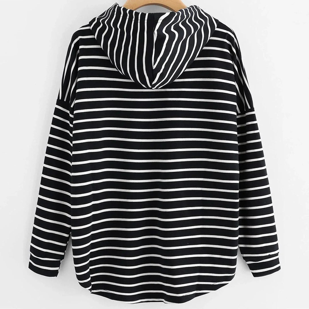 Mirla | Hoodie Randmönster Lätt passform Mjuk stickad material med dragsko huva-Eva Jonsson