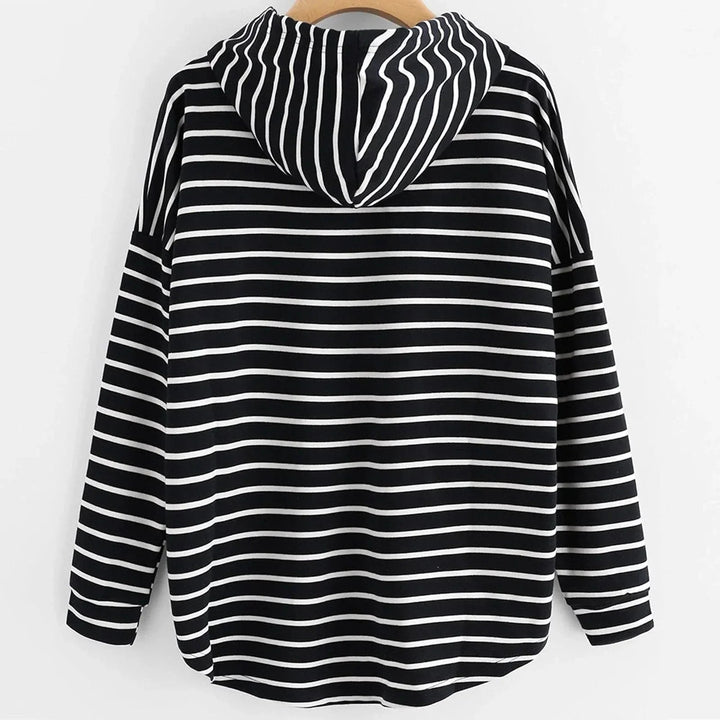 Mirla | Hoodie Randmönster Lätt passform Mjuk stickad material med dragsko huva-Eva Jonsson